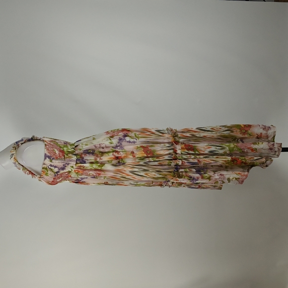 Valleygirl Dress Size 8 Cream Floral Maxi Shirring Hi-Low Hem Lined Sleeveless - Picture 3 of 12